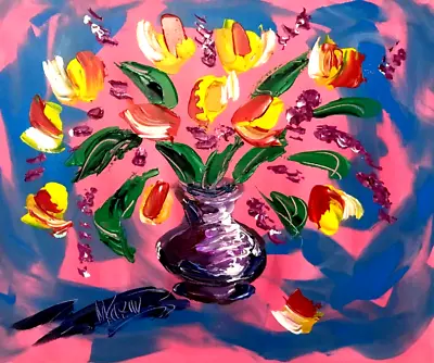 FLOWERS    Mark Kazav  Abstract Modern IMPRESSIONISM Collectible ORIGINAL UOIT7 • $57.77