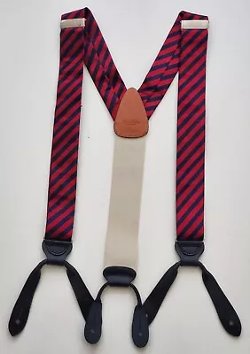 Vtg Brooks Brothers Striped Oxblood & Navy Blue Suspenders. USA Made.  • $95