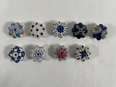 Lot Of 9 Vintage Ceramic Flower Cabinet Door Knobs Drawer Pulls #318 • $15.41