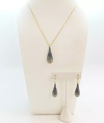(E) Swarovski Gold Tone Icy Black Grey Ombre Color Fade Pendant & Earrings 25.4g • $19.99