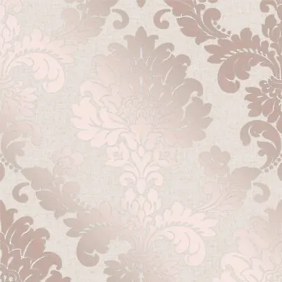 Fine Decor Quartz Rose Gold Glitter Damask Textured Feature Wallpaper FD42204 • £13.79