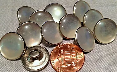 12 Slight Dome Pearlized Plastic & Metal Shank Buttons Almost 5/8  15.2mm # 7744 • $4.69