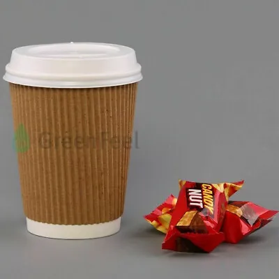 4/8/12/16oz Paper Cups Kraft Disposable Coffee Cups For Hot Drinks With Lids • £7.99