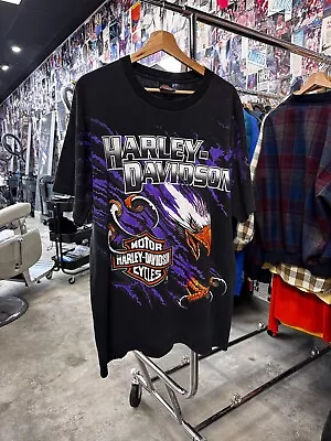 Vintage Harley Davidson Shirt Men Large Lightning Thunder AOP 90s • $250