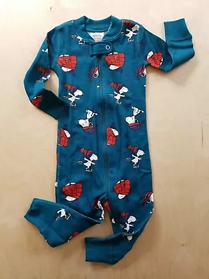 Nwt Hanna Andersson Peanuts Snoopy Winter Organic Zipper Sleeper Pajamas 70 6-12 • $27.99