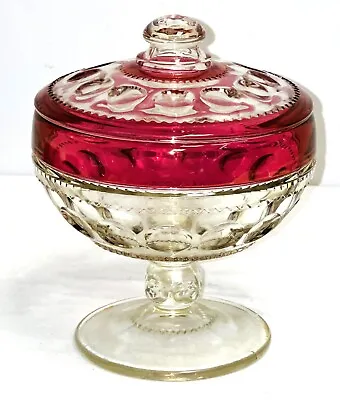 Indiana KINGS CROWN RUBY FLASHED 7 1/2  CUPPED COMPOTE W/ LID Hard To Find • $76