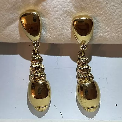 Signed Monet Clip On Dangle Drop Earrings Gold Tone VTG • $10