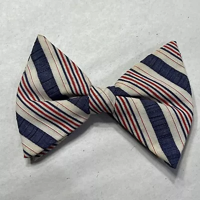 Vintage  Pre-Tied Royal Rust Resistant Red White Blue Striped Clip-On Bow Tie • $16.99