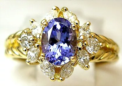 Ladies 18k Oval Tanzanite With Marques And Round Diamonds Ring • $2800