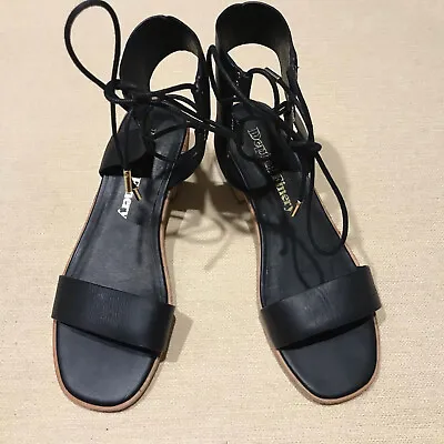 $139 • Buy Dept Of Finery DOF D.O.F Black Leather Sandals Heel Ankle 8 EUR 39