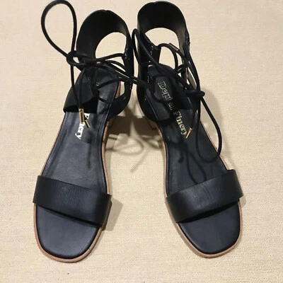 $139 • Buy Dept Of Finery DOF D.O.F Black Leather Sandals Heel Ankle 8 EUR 39