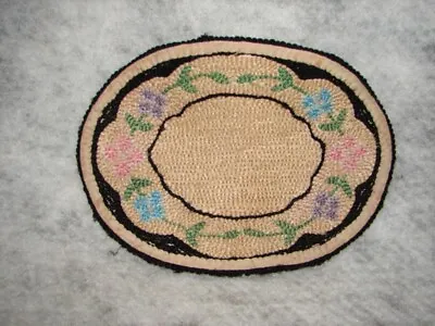 Antique Miniature Doll House Woven Rug Made In Occupied Japan Oval 6 X 8 Inches  • $30.59
