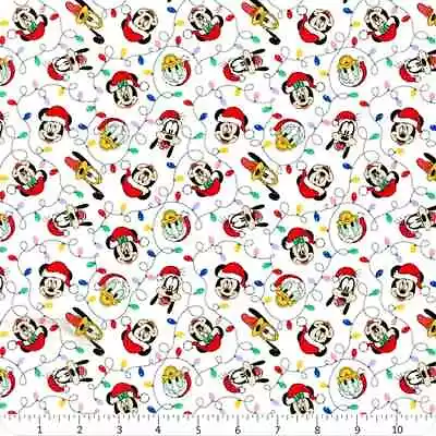 Character Holiday Mickey Mouse Festive Lights Cotton Fabric    BTY  36  X 44  • $9.80