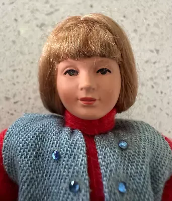 VTG German Flexible Caco Doll Woman In Denim Skirt 70s Dollhouse 5 1/2   • $30