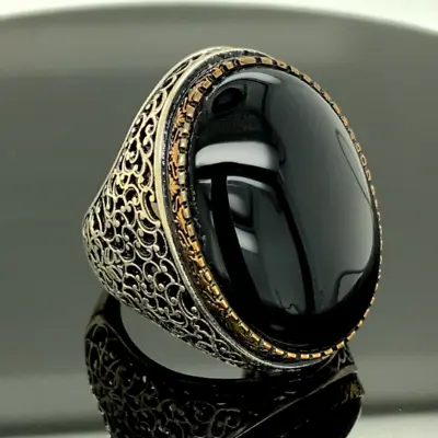 Mens Handmade Ring Large  Black Onyx Gemstone Ring Men Sterling Silver Ring • $90