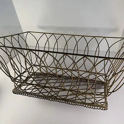 Huge Vintage 16”x11”x7” French Country Wire Basket Shabby Garden Farmhouse • $67.64