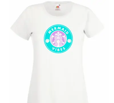 Mermaid Vibes White T Shirt Ladies Women Cotton Fashion Top 8-20 Summer Holiday • £9.49