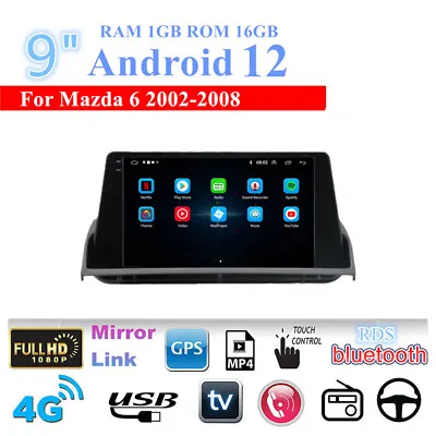 9'' 1GB+16GB Car Stereo Radio GPS Head Unit Android 12 Fit For Mazda 6 2002-2008 • $158.33