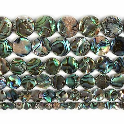 COIN 6-18mm Natural Abalone Shell Flat Round Disc Loose Beads Strand 16  • $18.99