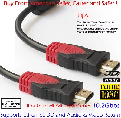 6FT-50FT HDMI 1.4 AV Cord High Speed Ethernet+2 Magnetic Rings HD 3D ARC HEC Lot • $7.58