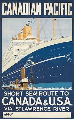 Original Vintage Poster Canadian Pacific Canada USA Ship Travel 1925 • $1400