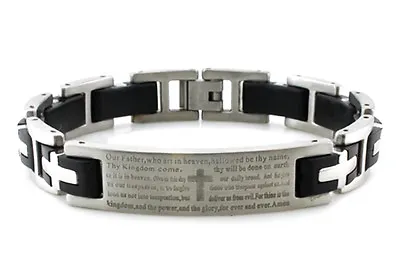 Stainless Steel The Lords Prayer ID Color Rubber Mens Religious Bracelet 8.5  • £13.97