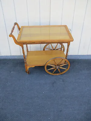 63826 Antique Oak Tea Cart Bar Cart Server W / Removable Tray • $325