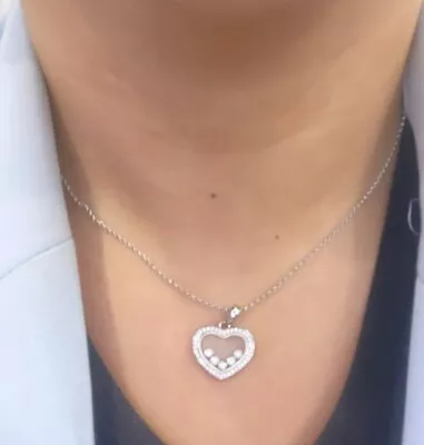 Love Happy Diamonds Icons Floating Glass Diamonds Inside Heart Necklace S925 • $54.76