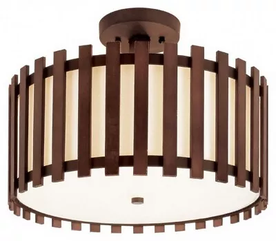 Walnut And Frosted Glass Semi Flush Ceiling • $89.99