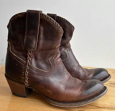 Lane PLAIN JANE Cowgirl Western Bootie 7.5 Brown Cowboy Ankle Boots Shortie • $140