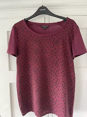 £4.50 • Buy Topshop Burgundy & Black Polka Dot T-shirt Size 8
