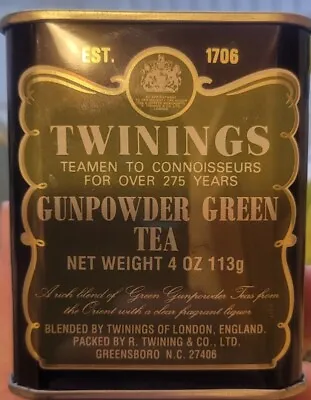  Vintage TWININGS GUNPOWDER GREEN TEA 4 OZ TIN BOX  • $30