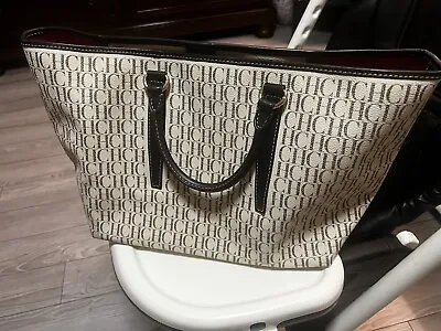 Carolina Herrera Cream Brown Monogram Tote Bag. • $450