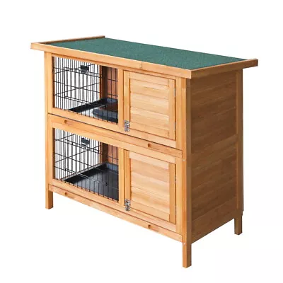 I.Pet Rabbit Hutch 2 Level Storey Large Wooden House Run Cage Pet Hutch Bunny • $113.77
