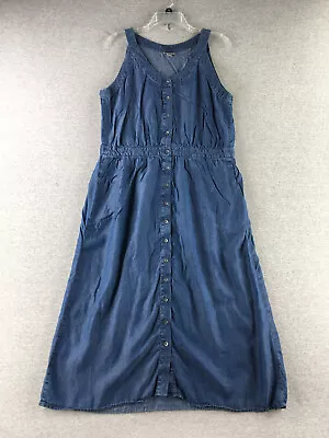 J Jill Dress Womens Medium Maxi Chambray Sleeveless Tencell Blue Sundress • $34.04