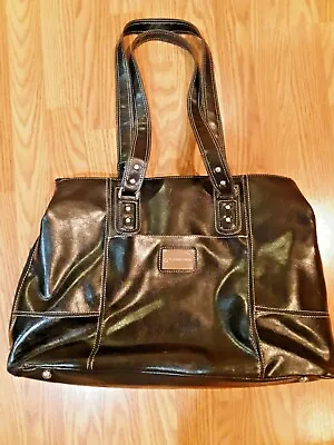 FRANKLIN COVEY Black Leather Laptop Shoulder Tote Bag Large 12.5”x18”x5” • $36.95