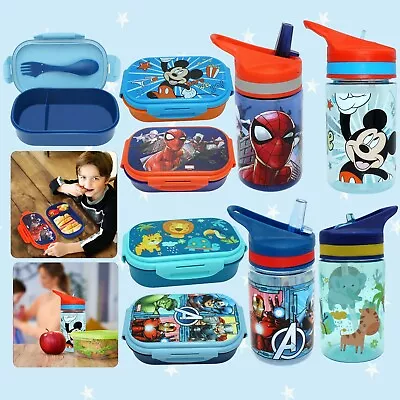 2Pcs Kids Dual Compartment Lunch Box With Spork & 400ml Water Bottle With Straw • £24.49