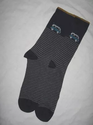 CAMPER VAN  Mens  Striped Socks  Retro VW Camper  Grey Navy Blue  Size 7 - 11 • £5.29