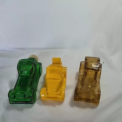 Avon Set Of 3 Vintage Car Glass Decanters  Packard Roadster Amber Yellow Green • $5.99