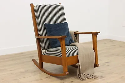 Arts & Crafts Antique Mission Oak Rocking Chair New Fabric #48047 • $1270