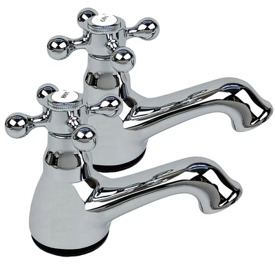 £18.99 • Buy Pair Bath Pillar Taps Bathroom Victorian Cross Lever Chrome Brass Traditional