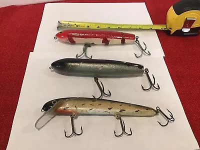 Vintage Lot Of 3 Musky Size Wood Fishing Lures Assorted Color. • $9.90