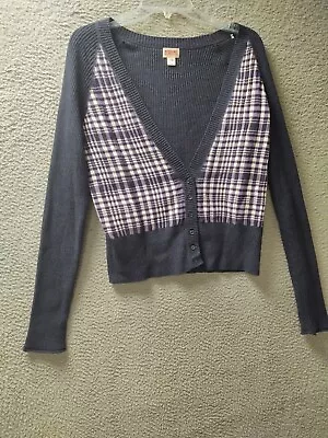 Mossimo Supply Co Cropped Sweater Womens XL Multicolor Plaid Button Up Cardigan • $21.74