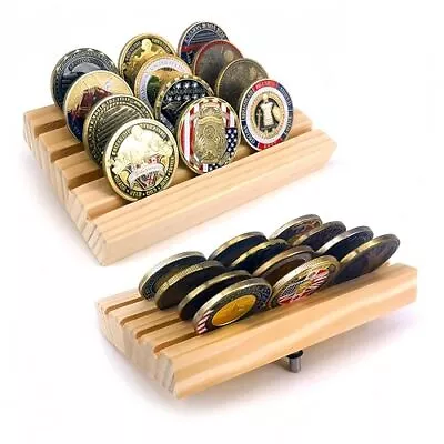 4 Rows Coin Holder Rack Military Challenge Coins Display Holder Solid Wood  • $19.46