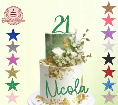 Personalised Cake Topper Set Name & Age Glitter / Mirror Cake Topper Decoration • £4.99