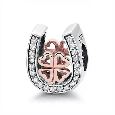$26.99 • Buy Sterling Silver & Rose Gold Lucky Horse Shoe Clover Charm By YOUnique Designs