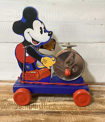 Official Fisher Price Reproduction Mickey Mouse Drum & Cymbal Pull Along Toy • $39.99