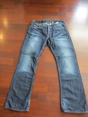 Vtg Guess Blue Denim Jeans Men's 32x30 Falcon Slim Boot Button Fly Distressed • $24.95