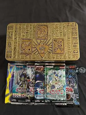YuGiOh Tin Bundle 2022 Tin Of The Pharaohs Gods 5 Booster Packs Inc. Toon Chaos • £19.99