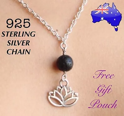 $9.50 • Buy Lotus Natural Lava Rock Oil Diffuser Pendant 925 Sterling Silver Chain Necklace